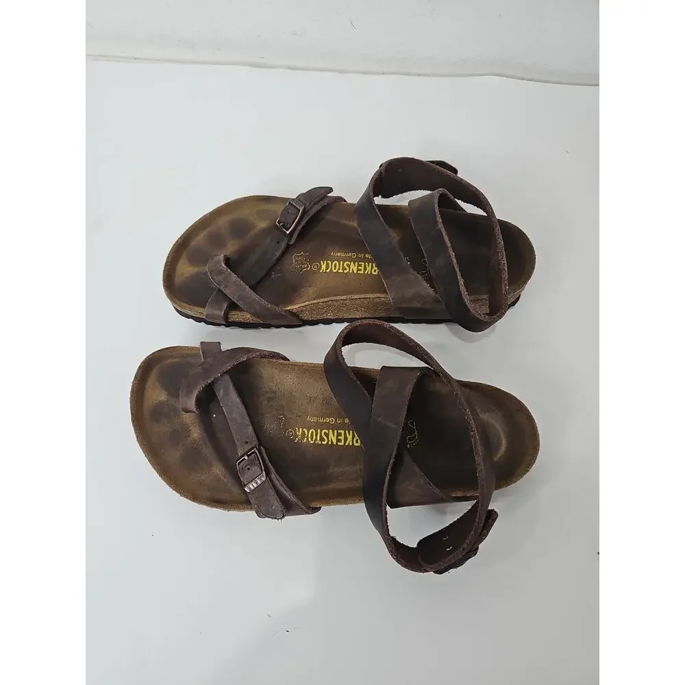 Birkenstock Yara Habana Oiled Leather Sandals Ankle Strap Brown Women's Size 38